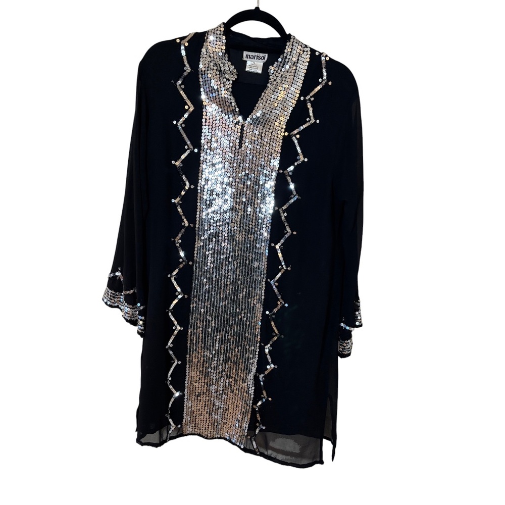 Vintage Marisol Black Sequin Tunic Top & Pants Set Size 12/10